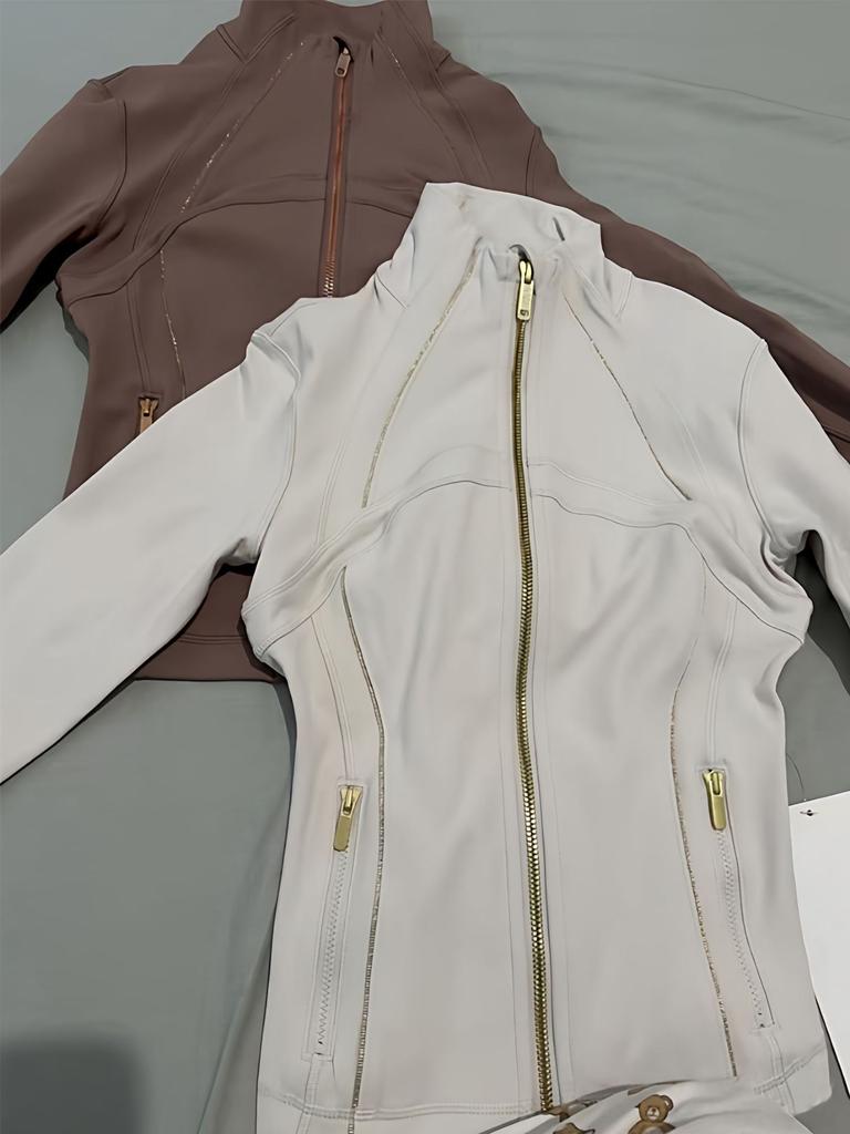 Women Stand Collar Yoga Jacket Nylon Slim Fit Long Sleeve Pilates Training Coat For Spring Summer Autumn