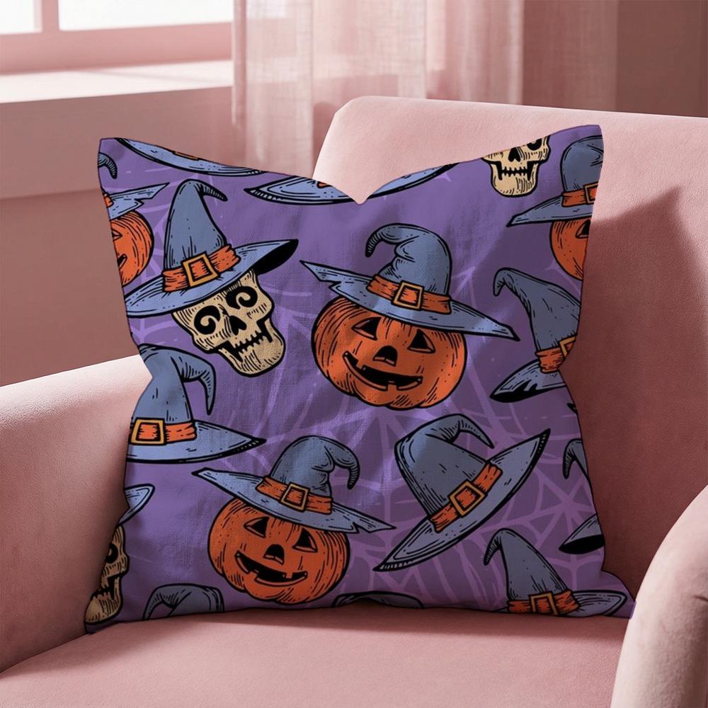 Halloween witch hat skull Cushion Cover Multi-Scene Pillow Cover for Home & Car - Reversible, Soft & Durable for Daily Use