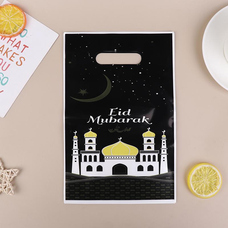 10Pcs 2025 Eid Mubarak Handbag Candy Cookie Snack Gift Bags Packaging Bag For Home Ramadan Muslim Islamic Party Decor Supplies