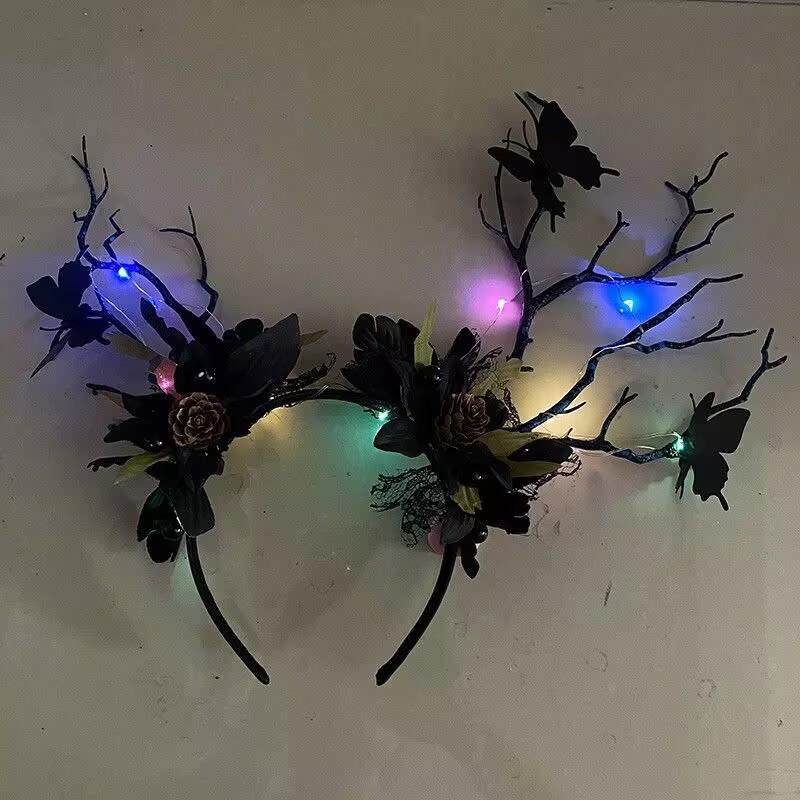 Diadema Exagerada Estilo Mori con Flores y Astas para Niños, para Fotos y Actuaciones