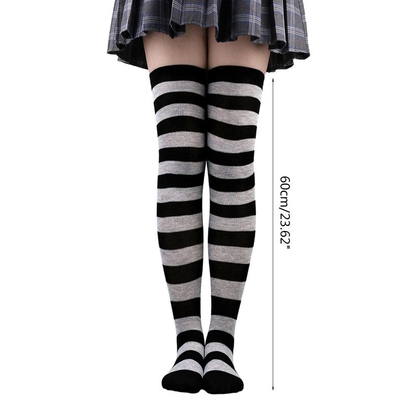 Dámské vysoké punčochy proužkovaný vzor elastické dlouhé nad kolena pro denní nošení nebo anime cosplay party kostým