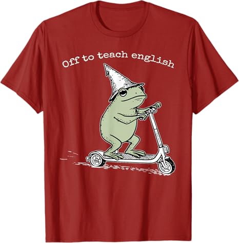 Off To Teach English Scooter Frog ESL Teacher Literature TShirt Y2k Teachers Novelty Gift Cute Frog Riding Scooter Graphic Tees S