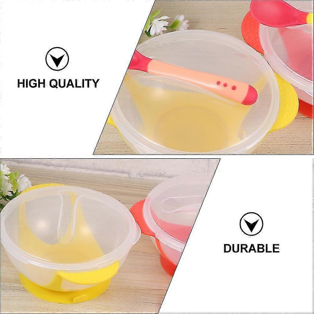 8pcs/ 4 Sets Baby Suction Bowl Infant Training Bowl With Heat Sensitive Spoon