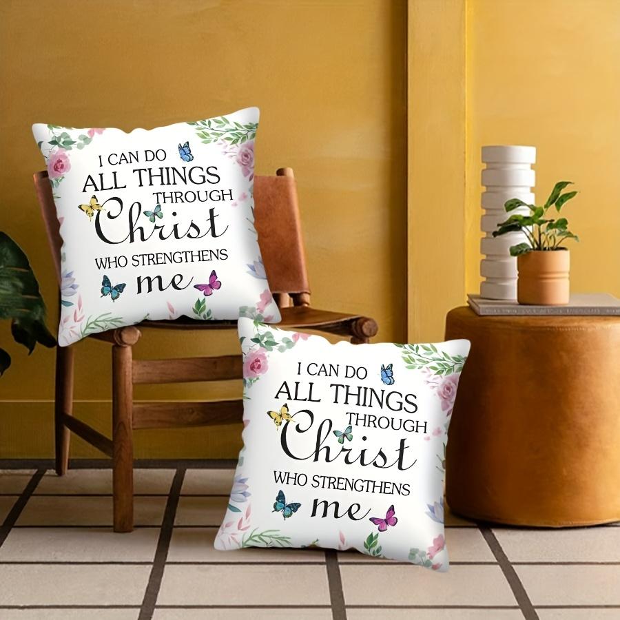2pcs, Inspirational Floral Pillow Covers, Single-Sided Printed Vintage Rustic Style Home Decor, Festive Religious Cushion Cases for Sofa And Bedroom SS1PS454520S4-2