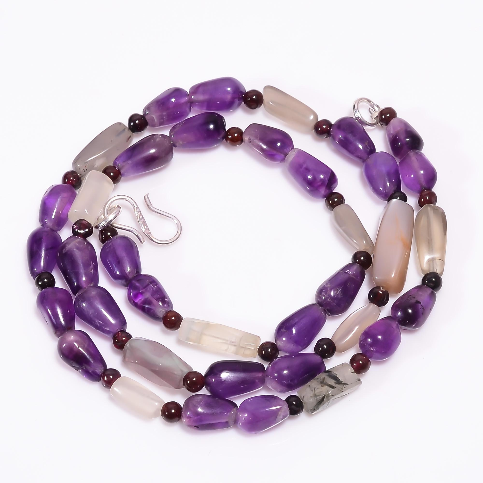 

Натуральный аметист, лунный камень, гранат, ожерелье из бусин-самоцветов 3-15 мм 18 UB-8052 UB-8052