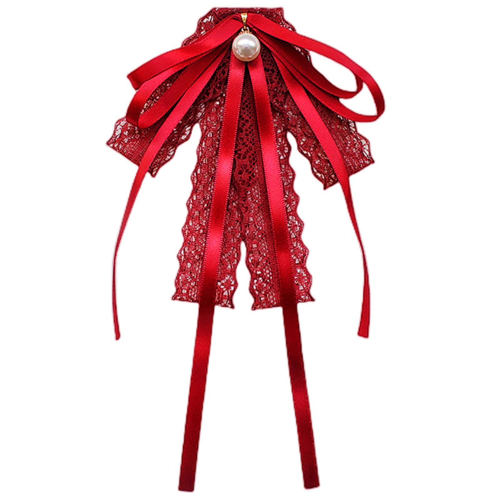 

Женская кружевная лента галстук-бабочка брошь булавка студентка JK школьная форма рубашка жабо воротник жемчужная подвеска готовый галстук-бабочка галстук клип вино красного