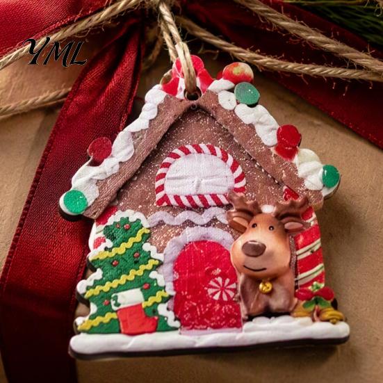 Small Gingerbread House Gifts 12Pcs Wooden Ornaments for Christmas Tree Decorations, Rustic Hanging Xmas Fireplace Decorations Decor with Festive