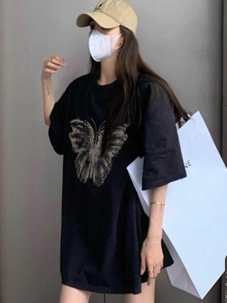 Women's Plus Size Retro Oversized Short Sleeve Mid-Length T-shirt