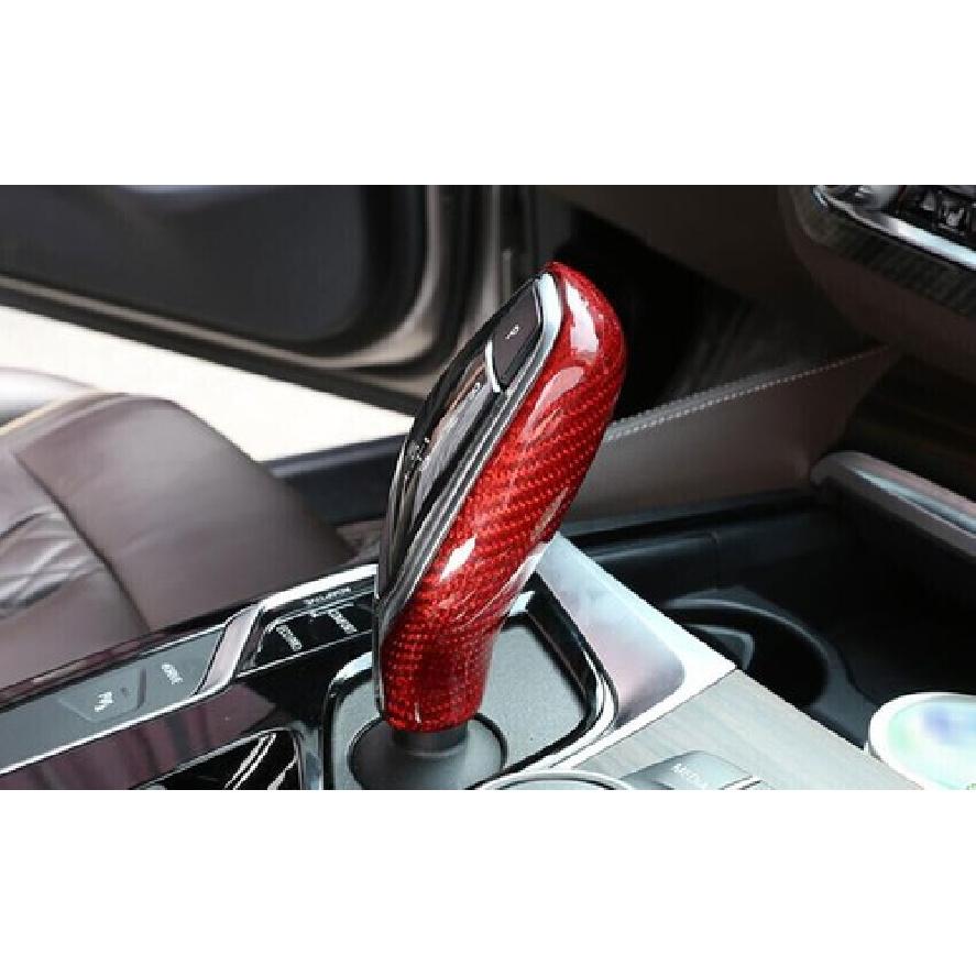 For BMW 7 Series 2016-22 Red Dry Carbon Fiber Gear Shift Knob Shifter Lever Trim