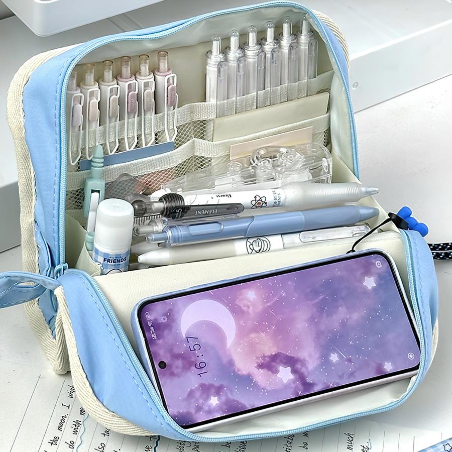 Holiday Time Pencil Bag Pen Case Leisure Design Detachable Front Pack Handle Storage Pouch for Stationery School