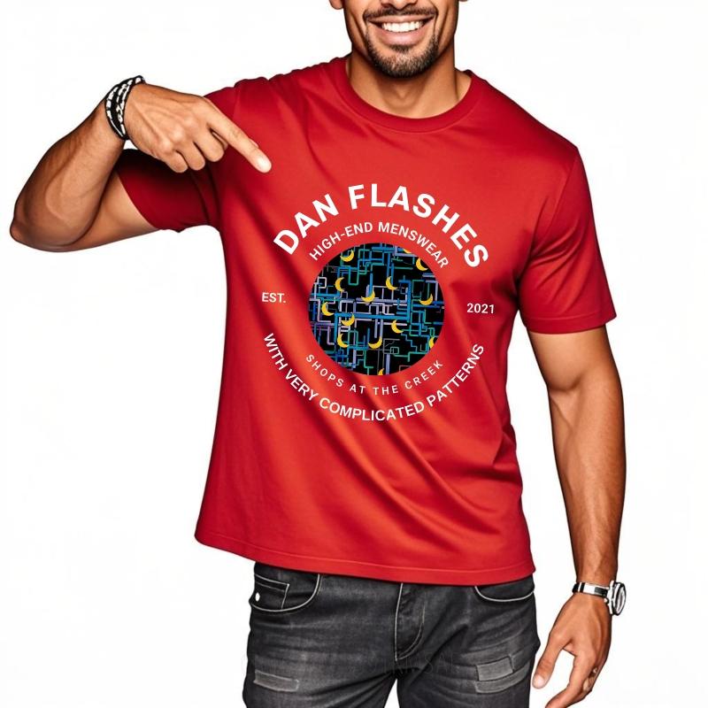 

Plus Size Summer Men tshirt Digital Circuit Pattern With Colorful Lines Short Sleeve Relaxed Fit Round Neck Tshirt S