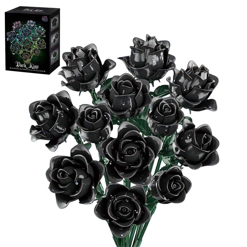 Black Rose Building Blocks Plant Bouquet Simulated Roses Flowers Gothic Home Decoration Kids DIY Toys Adult Romantic Gifts
