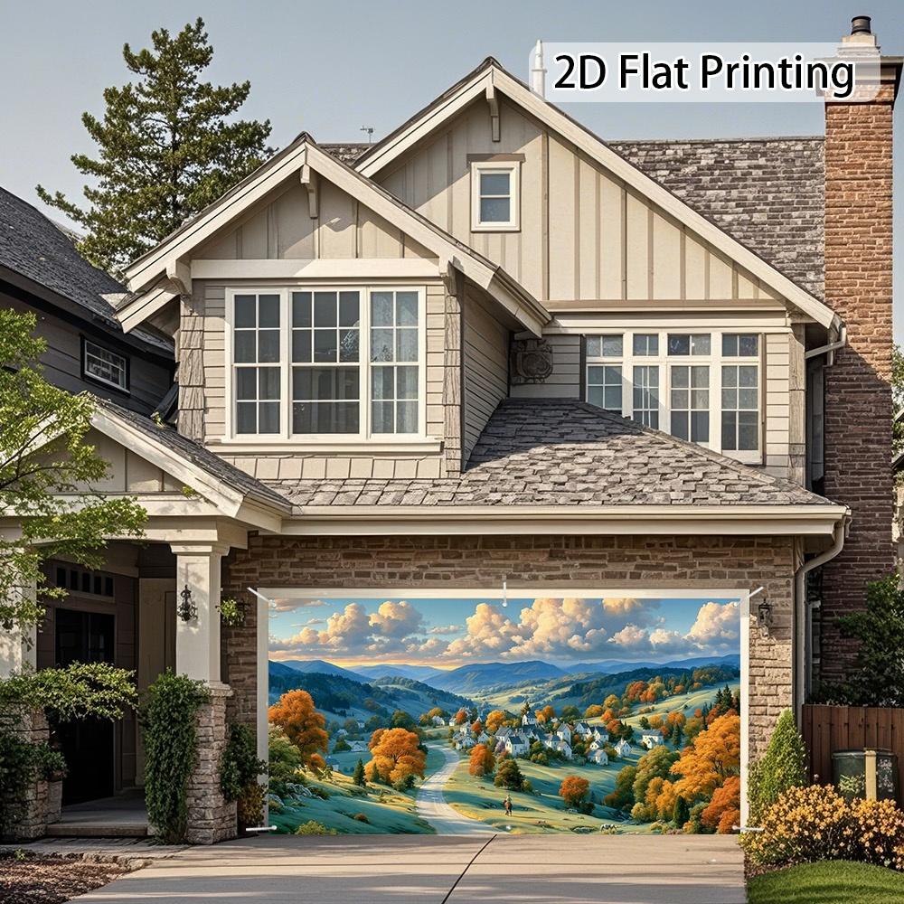 2D plane, 1 piece of autumn village landscape banner, suitable for garden and driveway decoration