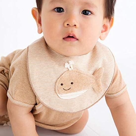 Pompkins BABY Organic Cotton Mini Made In Japan Y-1329 100% [Whale Series] Bib, (Natural)