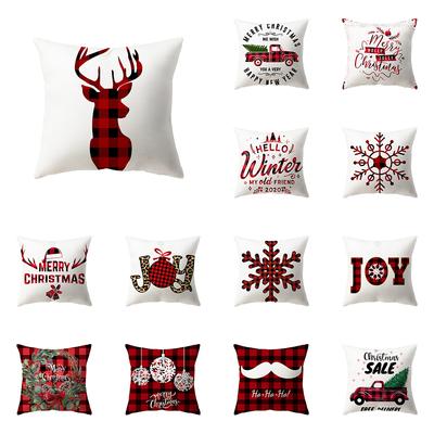 Christmas Theme Santa Claus Print Pattern Polyester Cushion Cover Home Living Room Sofa Decoration Pillow Pillow Cover