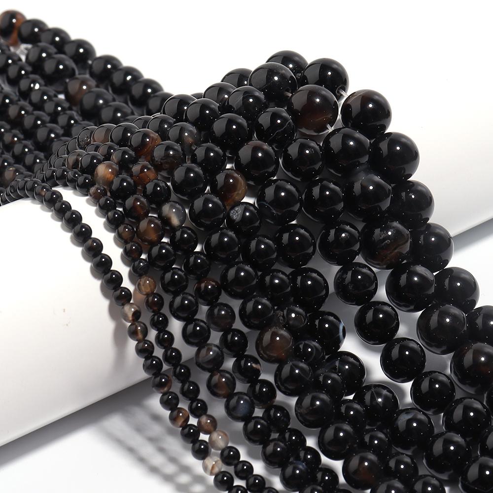 4/6/8/10/12mm Natural Black Agate Stone Beads Round Loose Spacer Beads For Jewelry Making DIY Bracelets Necklace Accessories