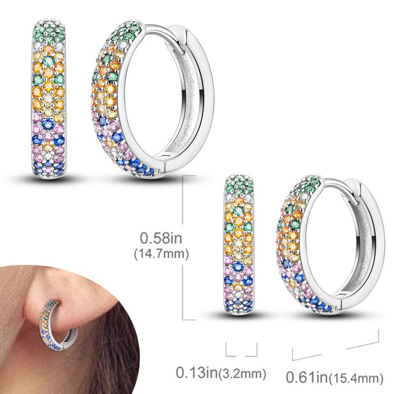 Original 925 Silver Hoops Earrings Zircon Pave Colourful Hoop Earrings For Women Fashion Jewelry Gift