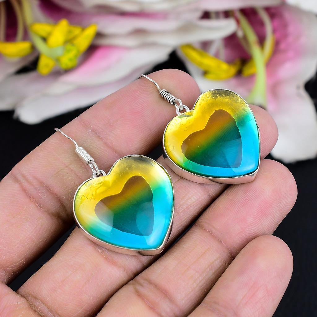 Bi-Color Tourmaline Gemstone 925 Sterling Silver Jewelry Earring 1.77" KG-1797