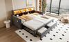Pull-Out Upholstered Sofa Bed 90/180 X 190 Cm, Headboard with Storage, LED Strip, Charging Sockets, Two Drawers, Slatted Frame, Velvet Dark Grey