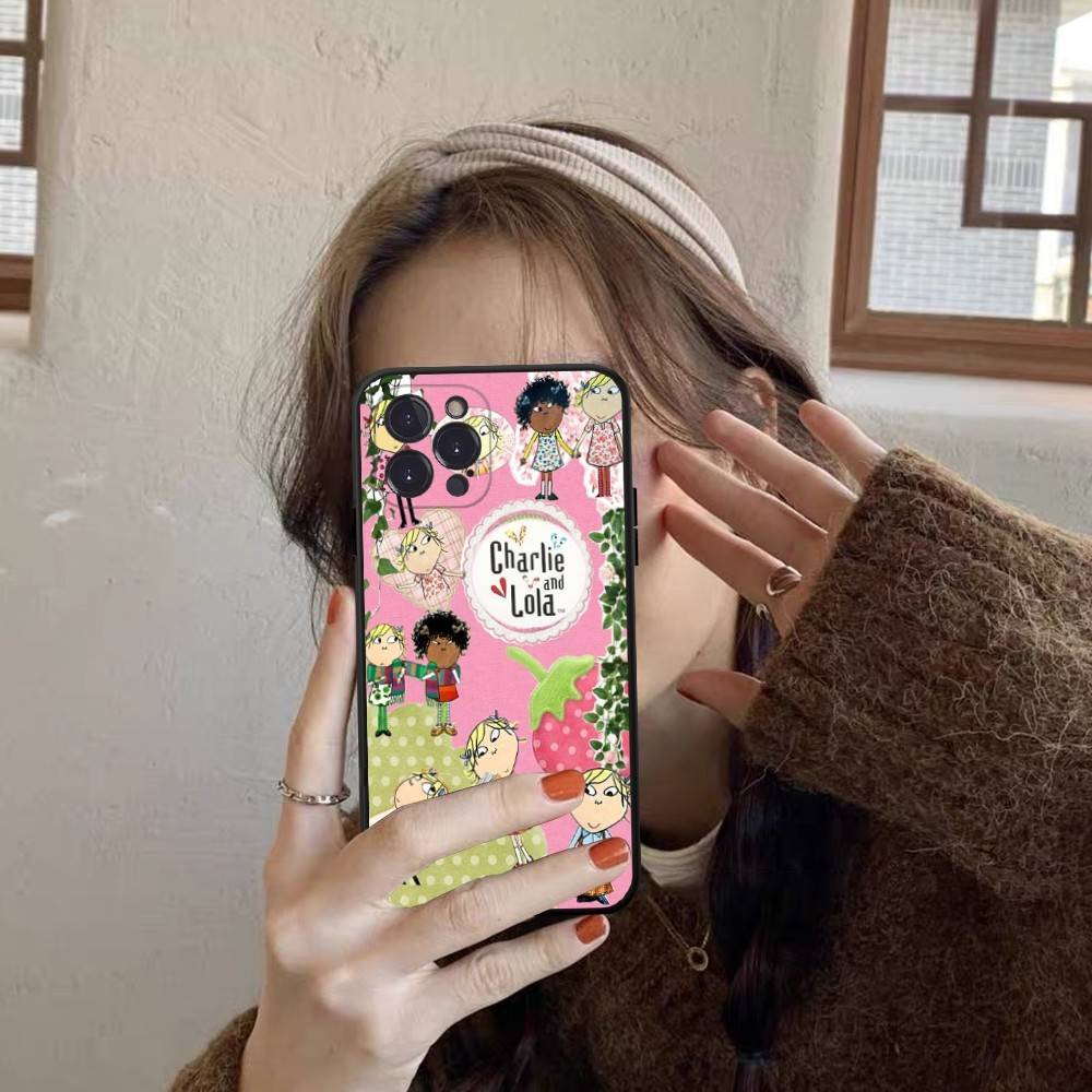 

Charlie And Lola Anime Phone Case For IPhone 17 16 15 14 13 12 11 Pro Max Plus Mini Silicone Black Cover iPhone 16e