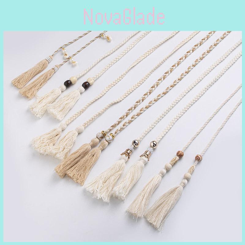 Bohemian Festival Waist Rope With Tassels And Wooden Beads For Artful Festival Attire
