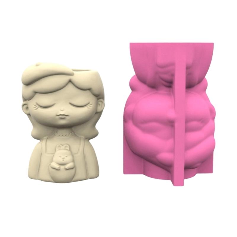 Cute Girl Planter Silicone Mold For Resin Cement Crafts Reusable DIY Flowerpot Design Flower Pot Making Mould