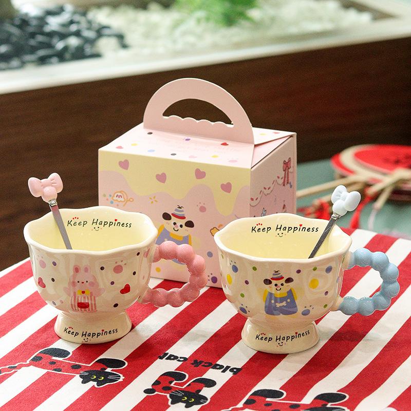 Puppy Mug with Spoon Goblet Office Cup Coffee Breakfast Cup High Value Ceramic Water Cup