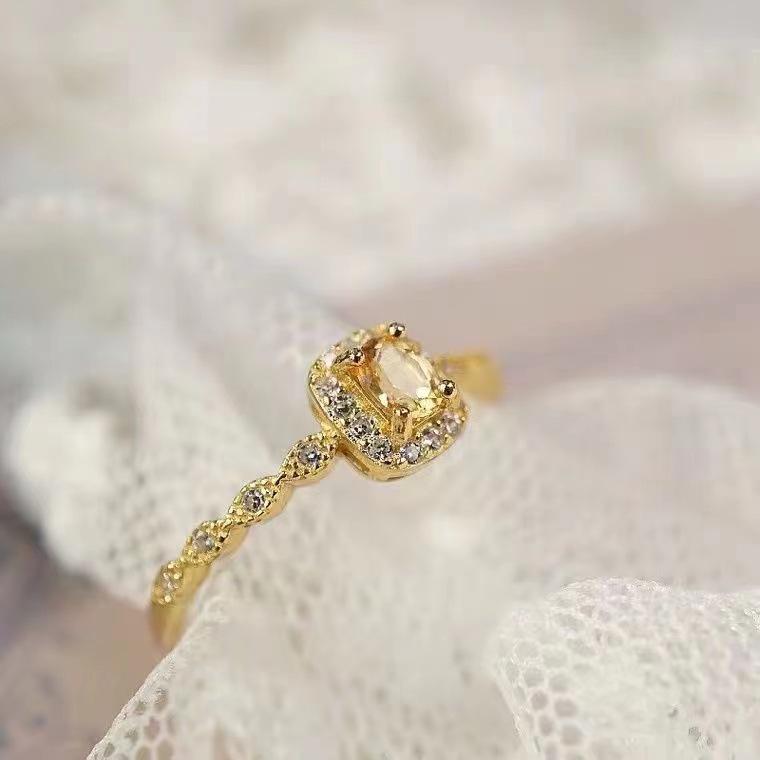 Citrine Crystal Open Ring: Shiny Thin Band for Wealth & Gifts - Perfect for Girls, New Year, Valentine's Day.