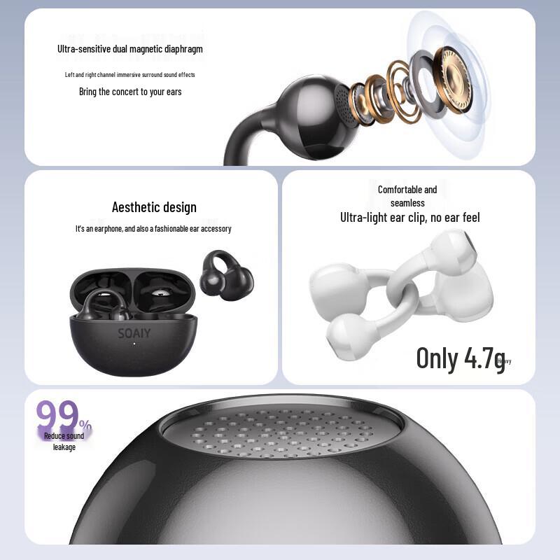 Soaiy JS20 Open-Ear Clip-on Bluetooth Earbuds