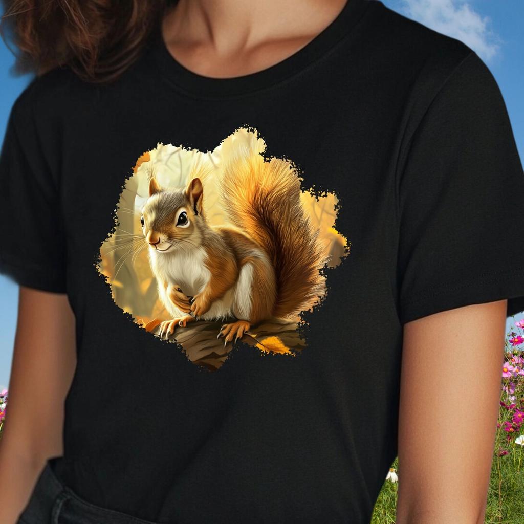 T-Shirt Women Squirrel Motif Cotton Size S To 3XLWill Open In a New Window or Tab