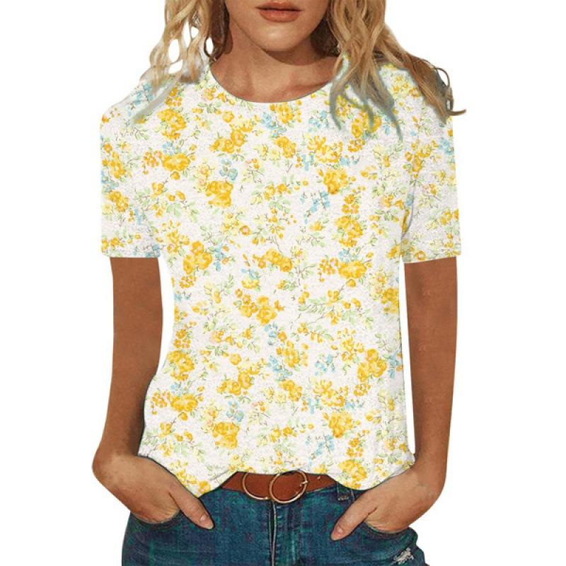 Women's Summer 3D Printed Short Sleeve V-neck Top T-shirt for Women