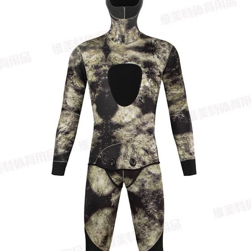 OLOEY Unisex 5MM Semi-Dry Hooded Camouflage Wetsuit S
