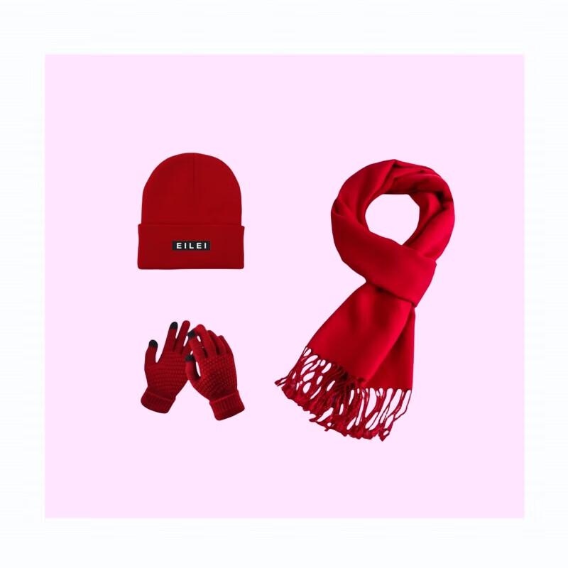 EILEI 6055 Warm Winter Set with Faux Cashmere Scarf, Hat, and Gloves