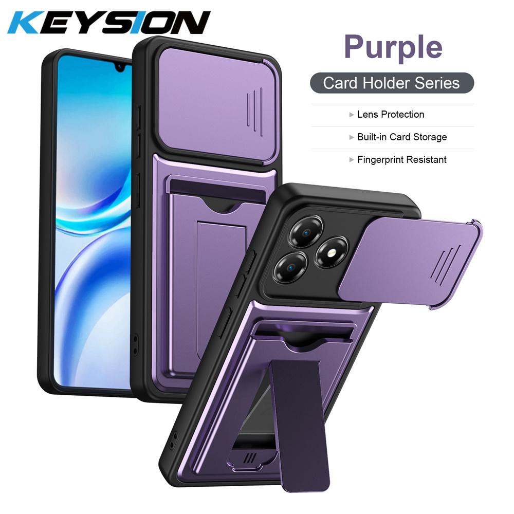 KEYSION Card Slot Holder Bag Phone Case for ZTE Blade A36 Slide Camera Protection Kickstand Shockproof Back Cover for Blade A36