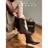 Cowhide Version~ French Temperament Kitten and Short Boots Femininity Thin Pointed Pile Boots Suede Thin Heel Thin Boots