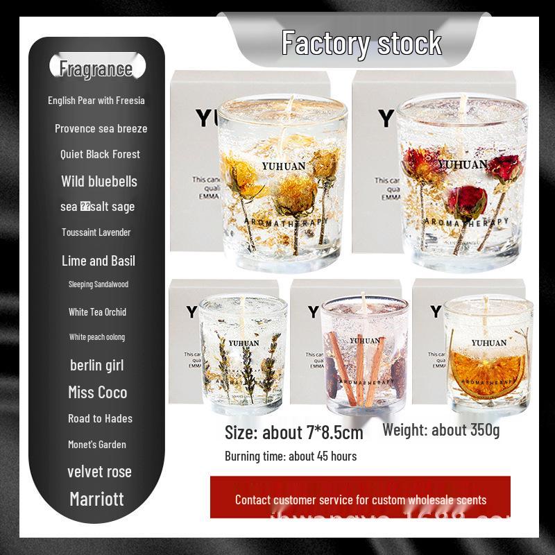 Dried Flower Jelly Scented Candle Set: Floral Glass Candle, Home Fragrance Gift Box Jelly Candle – Gift Bag