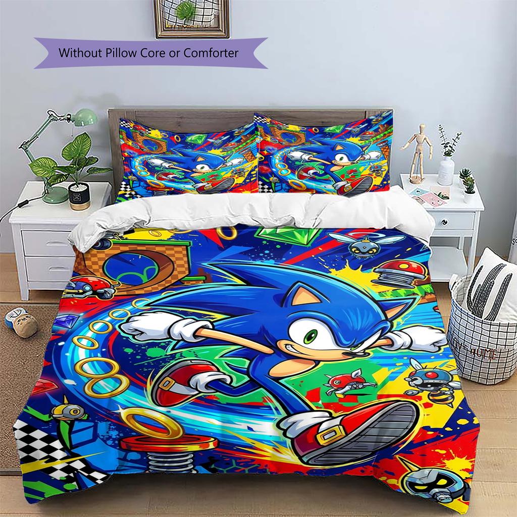 Sonic the Hedgehog Daily Use Bedding Nice Fan Gift Patterned Duvet Cover Set Anime Bedroom Decor -xia67