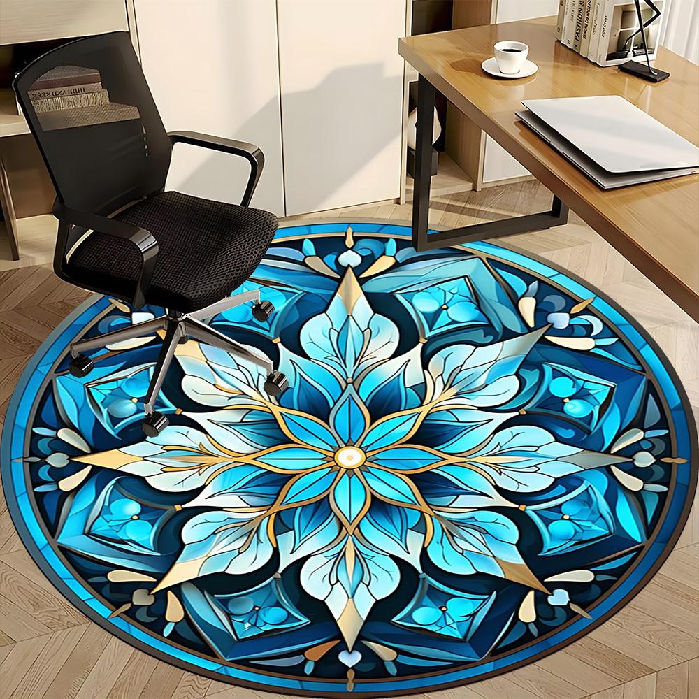 1pc Blue Floral Mandala Chair Carpet for Office Non-Slip, Machine Washable Rug for Office - Holiday DecorMachine Made yy251029108