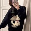 Autumn/Winter Small Dog Jacquard Sweater: Women's Casual Loose-Fit, Age-Reducing, Trendy Round Neck Knitwear.