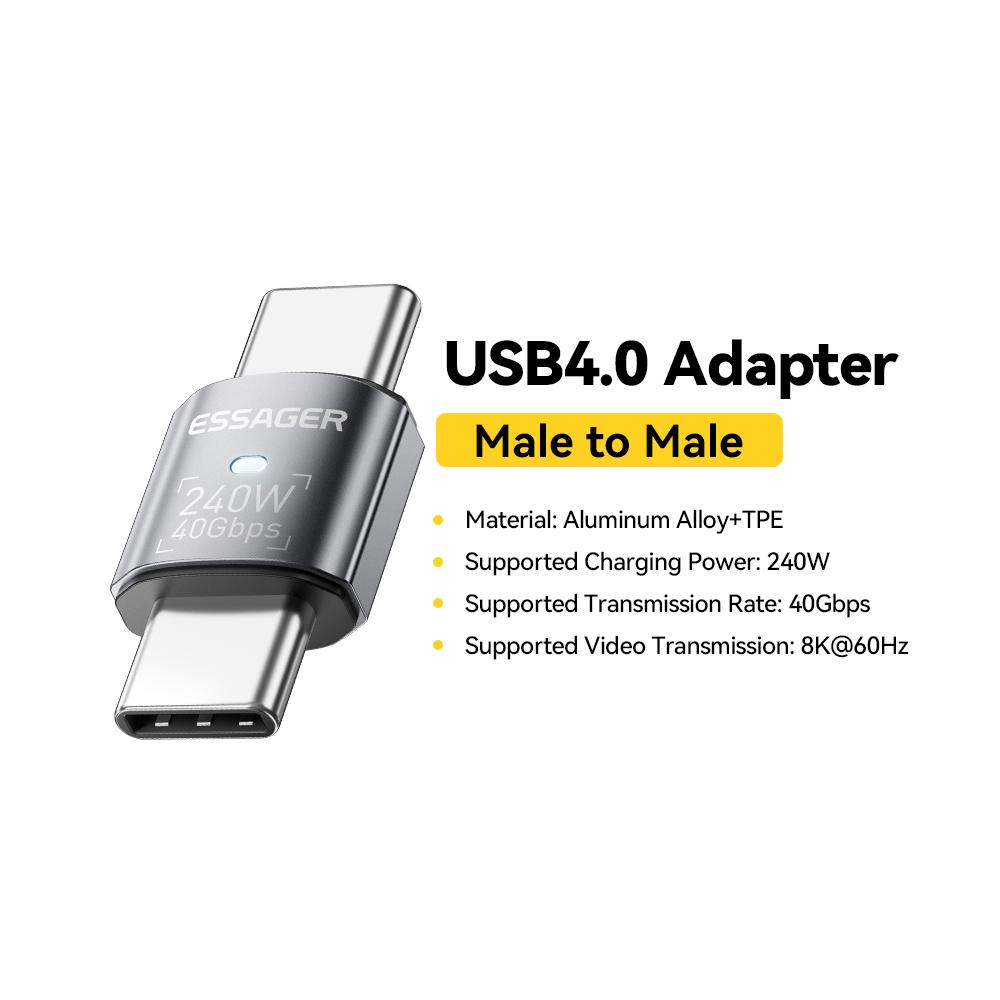 Essager USB4.0 40Gbps OTG Adapter 240W Fast Charging Converter 90 Degree USB Type C Data Adapter For Phone Macbook Laptop 8K60Hz