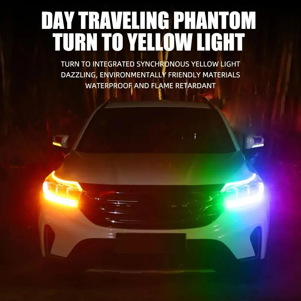 2pcs 12V RGB Car Led Strip Lights Flowing Turn Signal Lamp App Control Flexible Decorative Strip Waterproof DRL Day Running Lamp