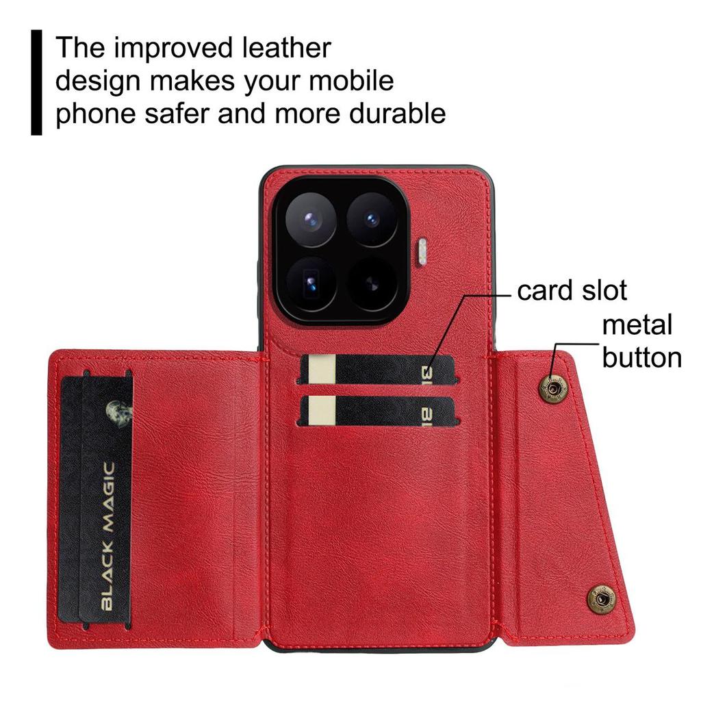 Vintage Leather Card Holder Phone Case for Xiaomi 17T Pro,17T Card Pockets Dual Snap Buttons Flip Wallet Shell