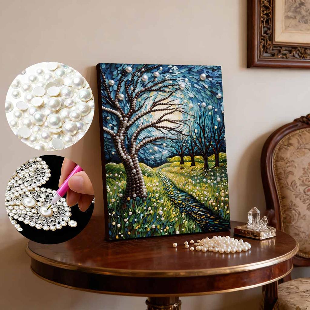 5D DIY Frameless Pearl Painting Country Road Pattern Painting Kit, Suitable for Home Living Room Bedroom and Other Wall Decoration Art Paintings