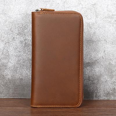 European and American Style Men's Wallet, Leather Long Zipper Leather Wallet, Crazy Horse Head Layer Cowhide Retro Casual Cowhide Leather Bag