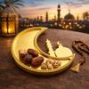 Elegante Maan Voedsel Serveerschaal Maanvormig Gouden Kleur Ramadan Decoratieve Schaal Decoratieve Grote Capaciteit Eid Snoepschaal