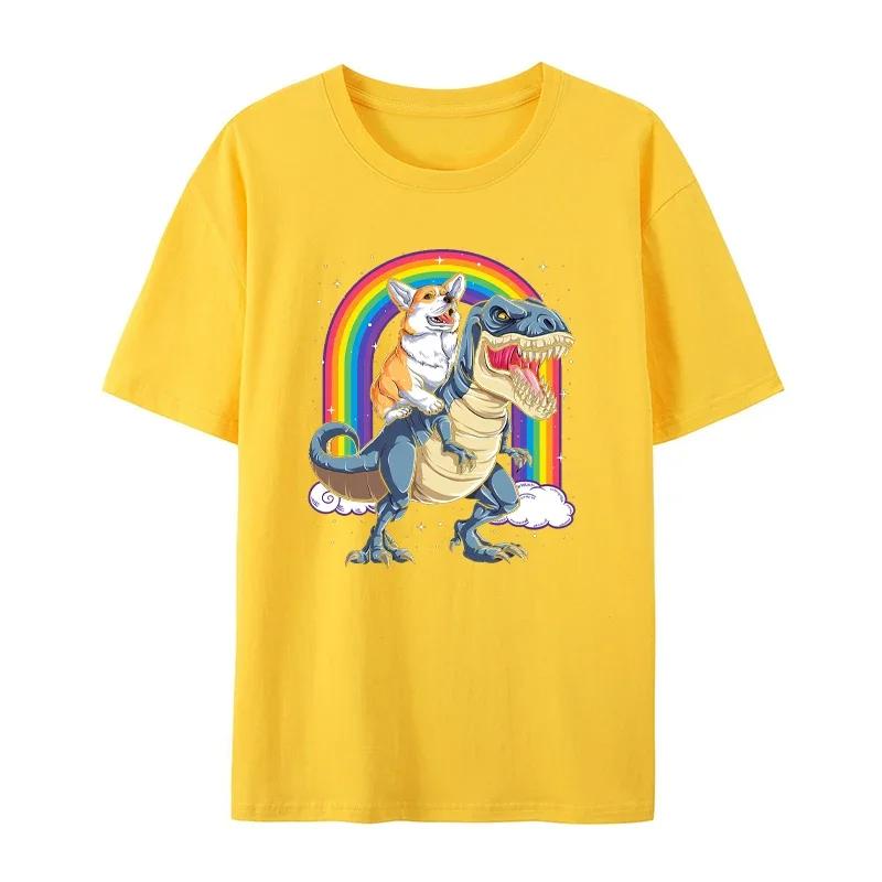

Немецкая овчарка верхом на динозавре T Rex футболка для мужчин Радужная футболка хлопковый дизайн топы футболка модные мужские футболки XXXXXL серый