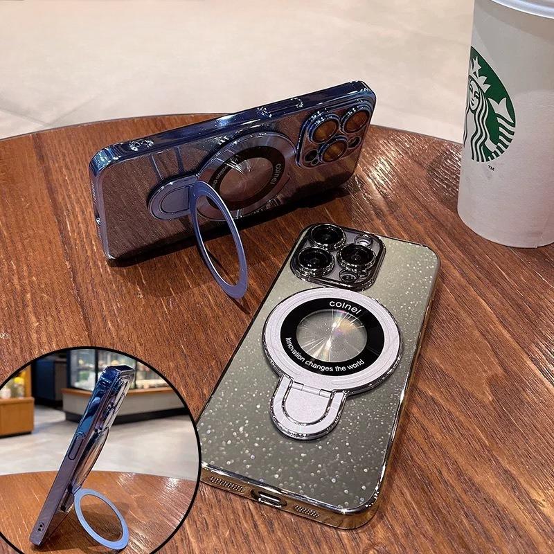 Applicable To IPhone17 Plating Flash Powder Leakage Mark Magnetic Suction Bracket Mobile Phone Case Apple 16pro Lens Film Protection Case