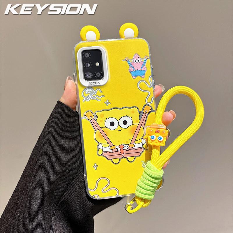 KEYSION Cute Ear Cartoon Case for Samsung A51 4G A31 with Lanyard Soft Silicone+PC Shockproof Phone Cover for Galaxy A31 A51 4G