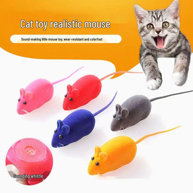 Vinyl Flocked Mouse Cat Toy with Sound for Kittens