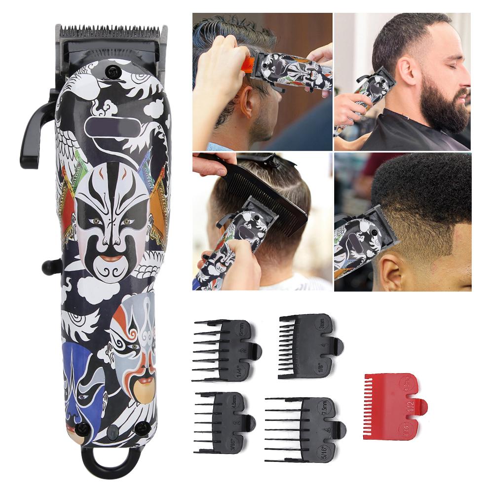 Retro Oil Head Electric Clipper Hair Salon Professional Trimming Tool Rechargeable Five Limit Combs